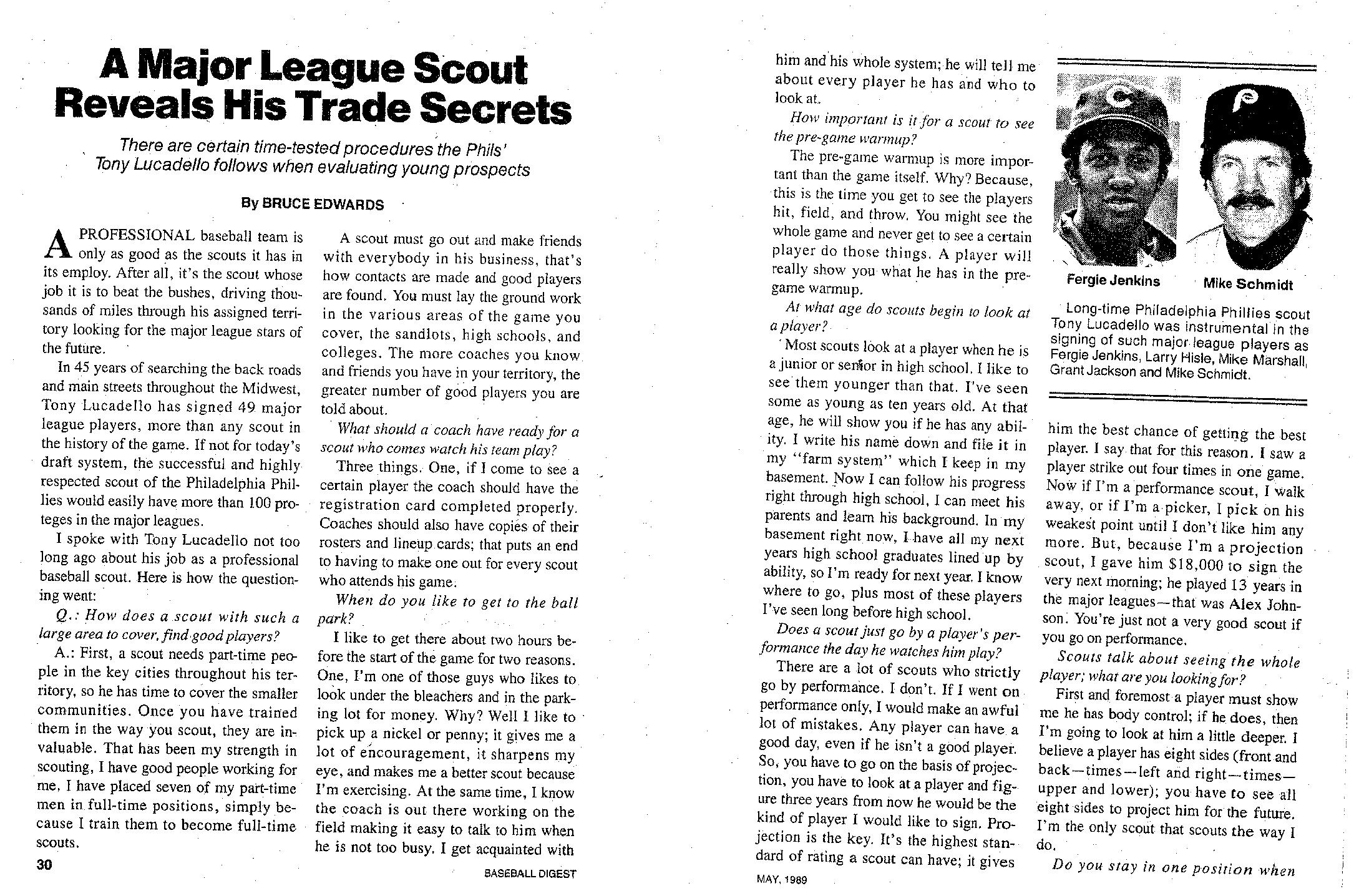 Baseball Digest Scout story